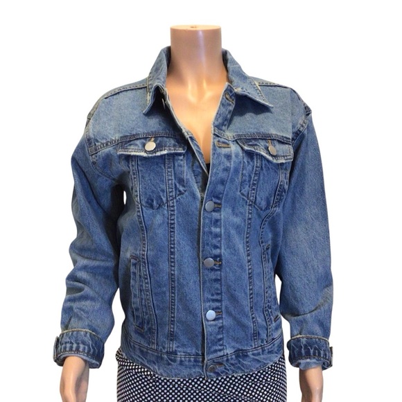 Original Use Women’s Oversized Denim Jacket Blue Medium Wash Button Front Size S - Picture 4 of 9